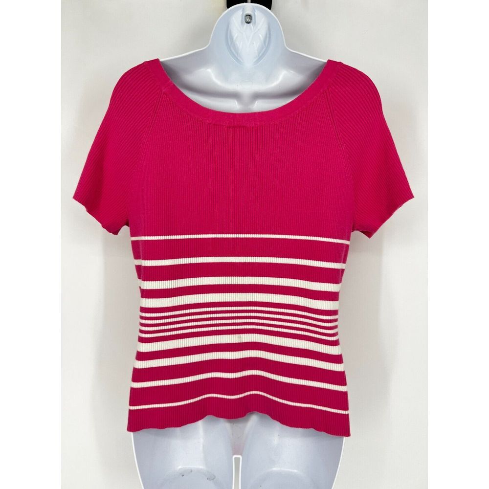 FALLS CREEK Vintage Top Women's Size XL Barbie Pink Boat Neck Short Sleeve - Picture 7 of 10